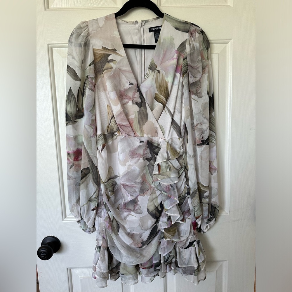 Express Floral Print Long Sleeve Ruched Mini Dress Size 2